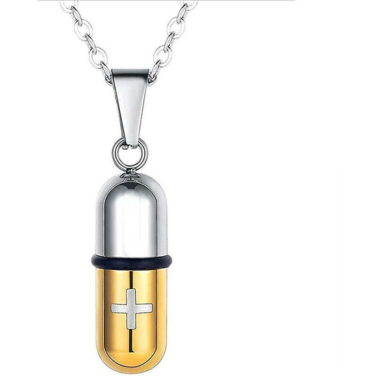 Stainless Steel Jewelry Cross Capsule Medicine Pills Pendant Cremation Urn Necklace For Ashes Bottle Pendant For Ash Jewelrygold