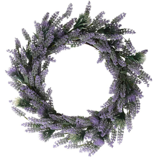 Briday - 21Inch Lavender Wreath Green Leaves with Dandelion Flowers for Front Door Artificial Purple Wreath for All Season Outdoor Indoor Wedding