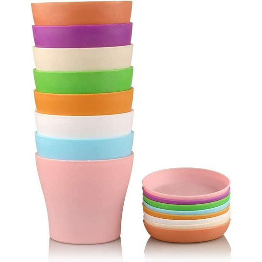 Denuotop - 8 Pieces 14cm Colourful Plastic Flower Pots Indoor Plant Pots for Home Office with Pallet / Trays, Multicoloured