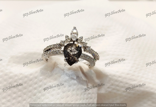 2.00Ct Salt & Pepper Pear Cut Diamond Wedding Ring Set in 925 Sterling Silver, Engagement Ring, Salt Pepper Ring, Bridal Set, Gifts
