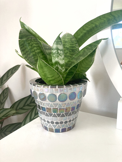Handmade Grey Mosaic Indoor | Outdoor Plant Pot Home Decor Birthday Gift Cactus Planter