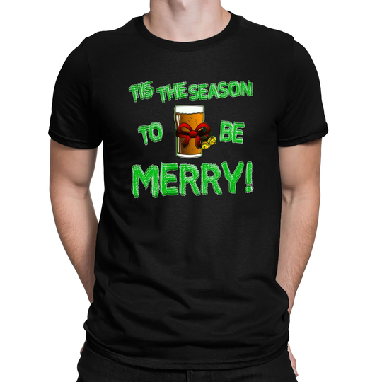Tis The Season To Be Merry Funny Beer Drinking Christmas Festive T-Shirt - Mens & Womens Sizes