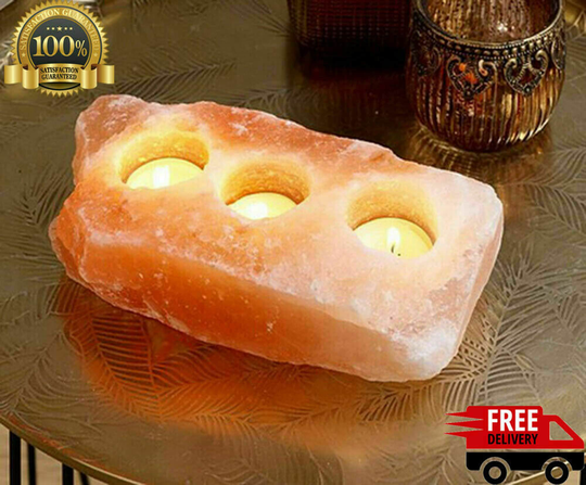 Himalayan Natural Rectangular Salt Rock Tealight Holder, 3 Hole, Crystal Candle Holder, Crystal Tealight, Healing Halloween