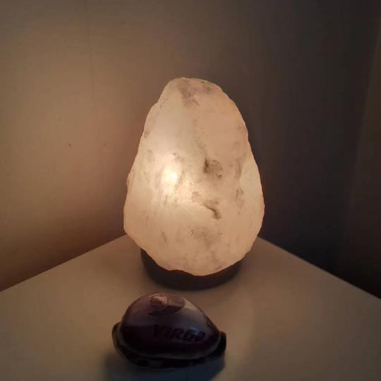 Himalayan Salt Lamp White Large 2-3Kg, Rare 100% Pure & Natural UK Switch Cable +2 Free Bulbs - Halloween