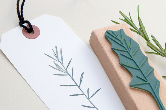 Rosemary Stamp, Plant Floral Rubber Twig Flower Botanical Stamp Gift Tags, Wooden
