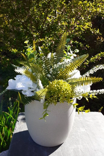 Faux Garden Outdoor Flowers, Artificial Flowers in Pot, Faux Planter, Grey Ceramic Decor