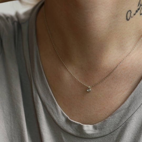 Tiny Salt & Pepper Diamond Necklace Dainty Solid Gold Bezel