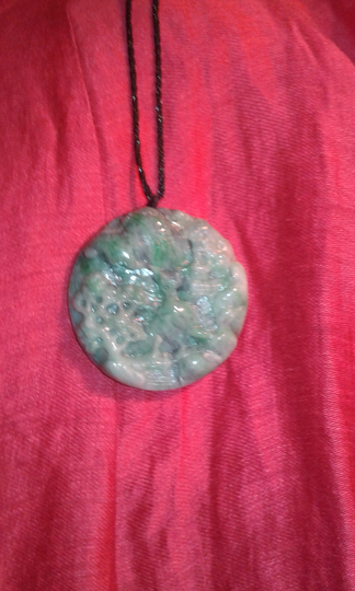 Jadeite A Jade Chinese Village Henan Hebei River Riverside Cottage Houses Trees Landscape Disc Medallion Carved Gemstone Pendant Unisex
