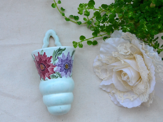 Ceramic Wall Pocket Hanging Salt Vase Turquoise Blue Kitchen Decor Container Flower