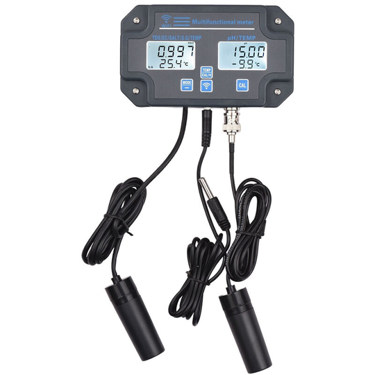 Wifi Digital Water Quality Tester Wall Mounted 6 in 1 Water Analyzer ph/ ec/ tds/ salt/ sg/ Temperature app Remote Monitoring Alarm Notification for
