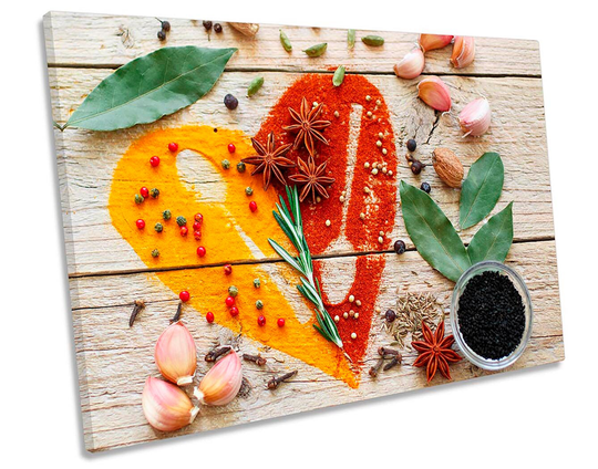 Heart Kitchen Spices Herbs Picture Canvas Wall Art Print
