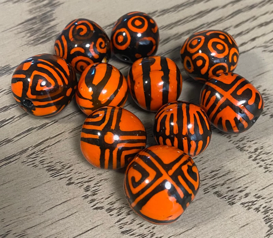 20 Orange Patterned Bombona Seeds - Balls From Colombia. Small & Large Balls. Organic Natural Jewelry Supplies. Free Shipping