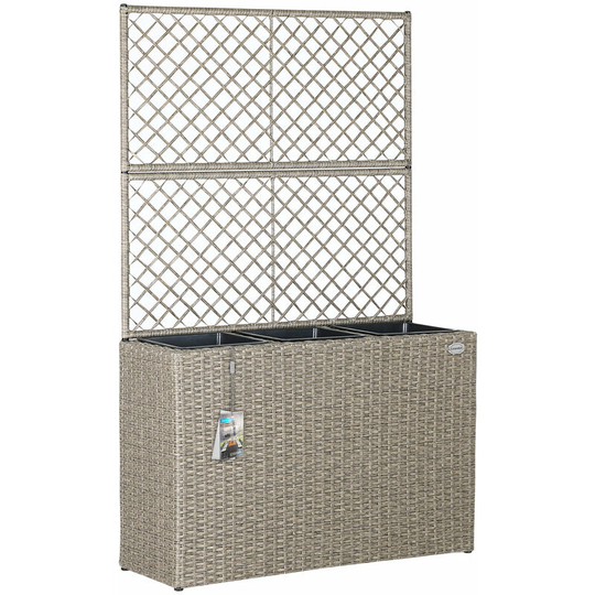 Deuba Poly Rattan Planter Flower Box 83x30.5x146cm Trellis Garden Patio Balcony Roof Terrace Wicker Rectangular Cream