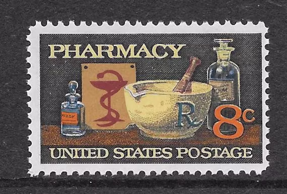 5-Vintage 8C Pharmacy Postage Stamps Issued in 1972/ Unused Usps Stamps/Fully Gummed | Lick-And-Stick, Fault Free & Ready To Use