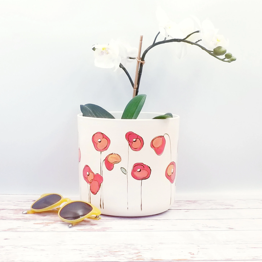 Plant Pot Indoor 16 cm Diameter Made With Recycled Plastic, Hand Painted Planter