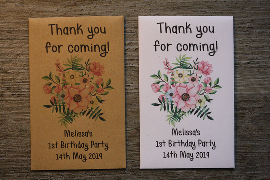 10 Personalised Any Age Flower Seed Packets Envelopes Seeds Favours Keepsake Birds Bees Birthday Party 1st 18Th 21st 30Th 40Th 50Th 60Th