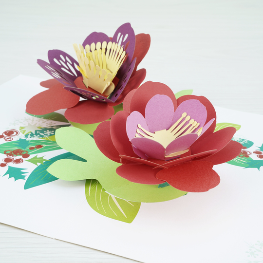 Mistletoe Christmas Flowers 3D Pop Up Card | Festive Xmas Handcrafted Lotus Bells