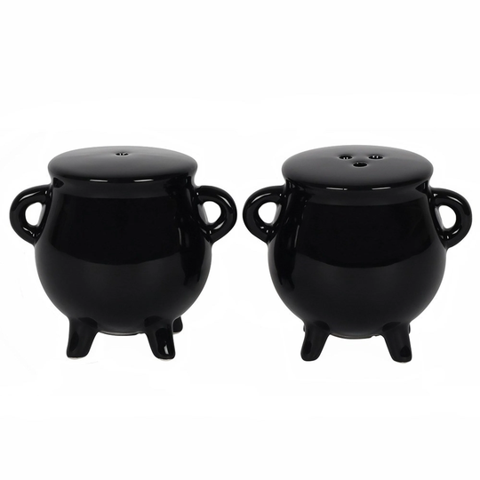 Black Cauldron Cruet Set | Witchy Wicca Pagan Gothic Dining Gifts For Witches Salt & Pepper Shakers Tableware Kitchenware