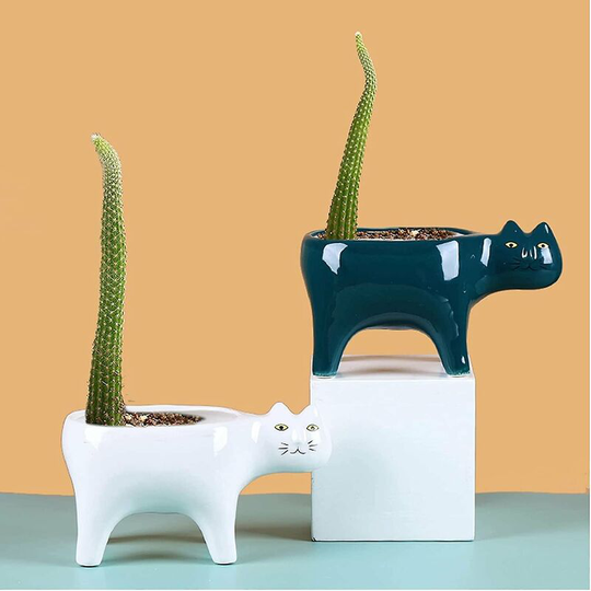 Succulent Plants Pots Of 2 Colors Ceramic Cat, Decorative Ceramic Flower Planter Pot With Drainage Thsinde
