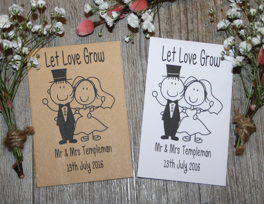 Personalised Let Love Grow Wedding Day Party Flower Seed Packets Envelopes Seeds Favours Gift Table Decorations Bride Groom Birds Bees Wed3
