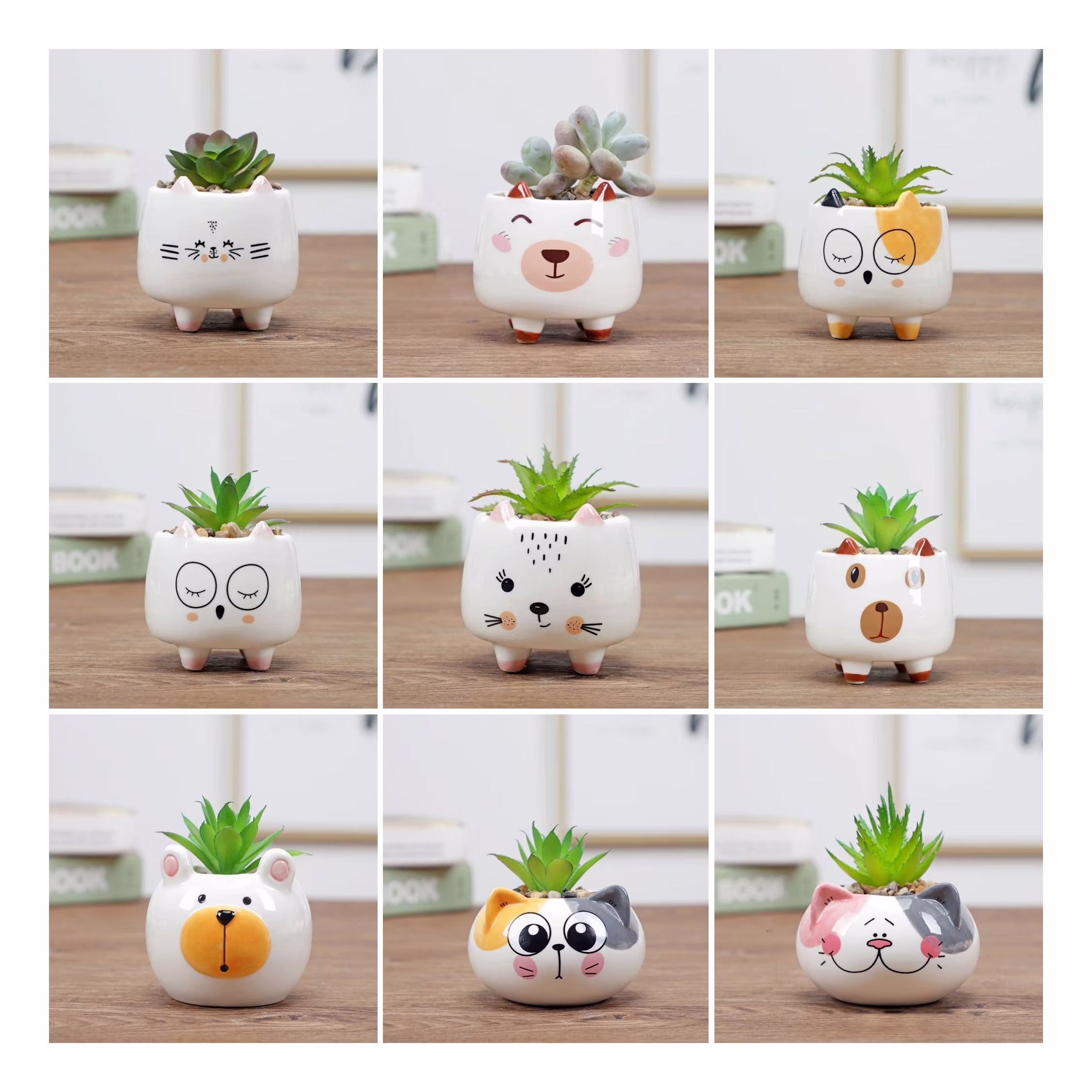 Adorable Animal Planter, Ceramic Dog Cat Giraffe Succulent Owl Mini Cactus Small Bear Planter