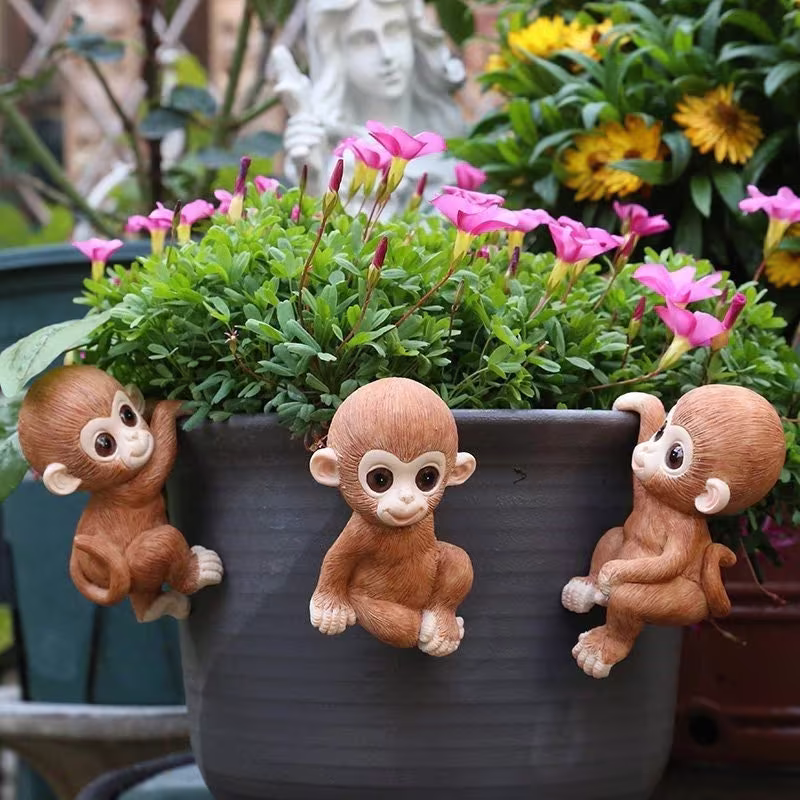 3 Hanging Monkeys Planter Decor, Funny Monkey Figurines, Decorations, Garden Animal Figurine, Shipped From Usa