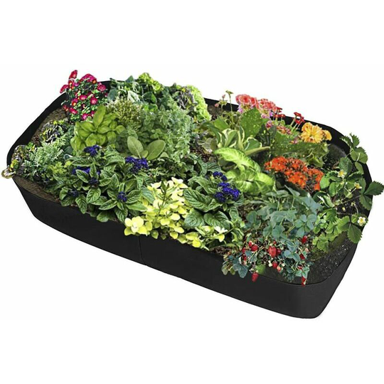 Rectangular Breathable Fabric Raised Bed Planter - Durable Planting Bag for Flowers and Vegetables - 0.9m(L) x 1.8m(W) - Black