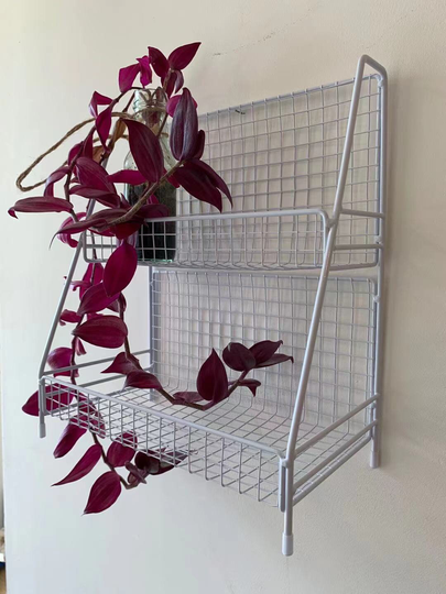 Handmade 2 Tier White Basket Wall Shelf Magazine Rack Bookcases Storage Shelving Bathroom Organiser Wall Hangings Display Plant