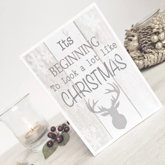 Christmas Card, Reindeer Glitter Rustic Greetings Happy Holiday Traditional Card
