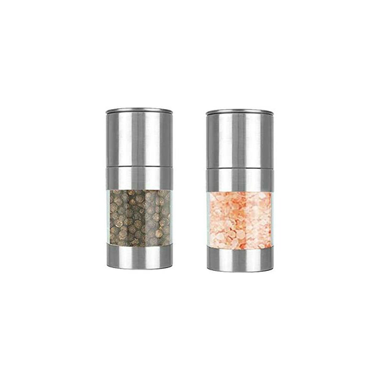 Manual Pepper Mill, Salt and Pepper Mill, Stainless Steel Spice Grinder, Adjustable Grain Size (Silver, 2 Pieces)