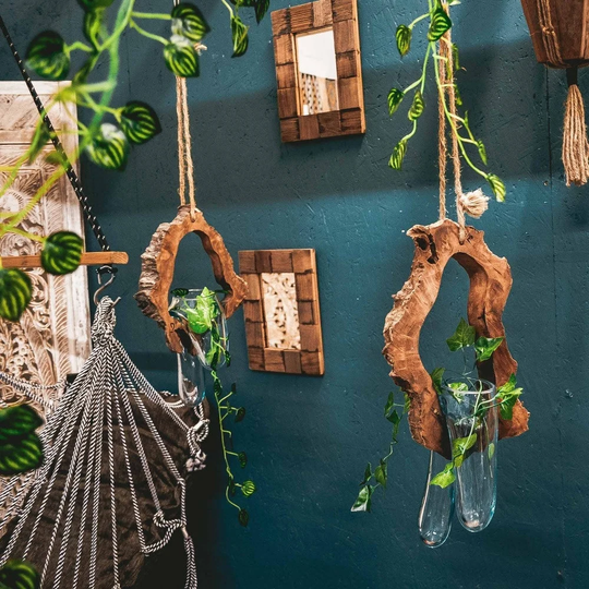 Hanging Molten Glass Plant Hanger On Driftwood Wall Terrarium Ornament | Post To UK & Eu Only