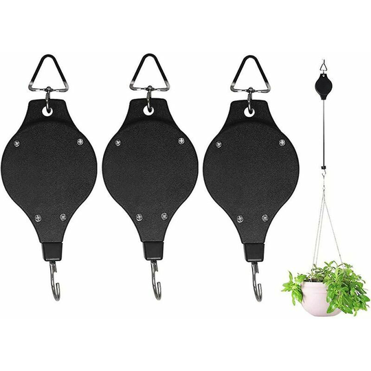 3 Pack Heavy Duty Retractable Plant Casters Hanging Flower Basket Hooks