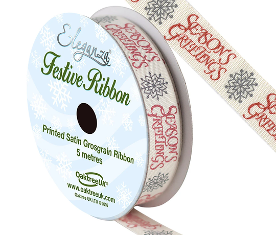 Season Greetings Ribbon 15mm X 5M Christmas Card Themed Wrapping Ribbons Gifts Crafts Home Decor