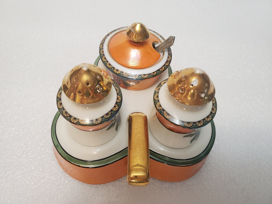Vintage Noritake Salt Pepper With Condiment On Tray Lustreware