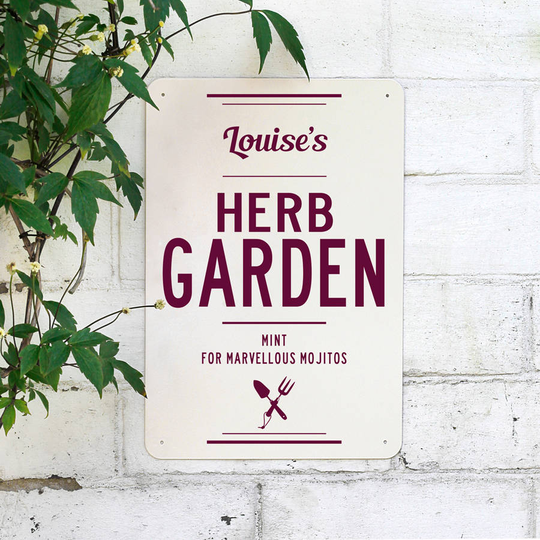 Personalised Herb Garden Metal Sign, Black/Grey/Red