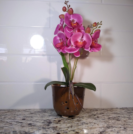 Hand Thrown Ceramic Orchid Pot - Antique Iron