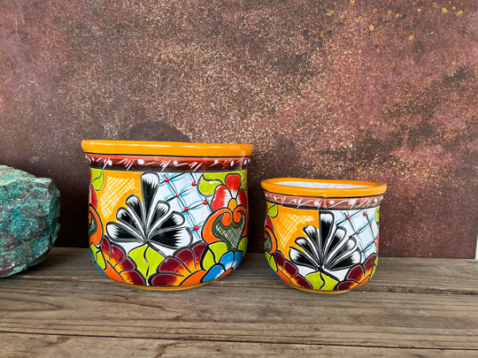 Handcrafted Talavera Planter Pot Colorful Hand Painted Flowers Mexican Clay Pottery