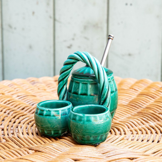 Green Salt Pepper & Mustard Holder With Spoon