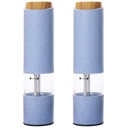 Electric Pepper Grinder Automatic Salt Grinder Wheat Fiber Material One Hand Operated Mill 2pcs blue