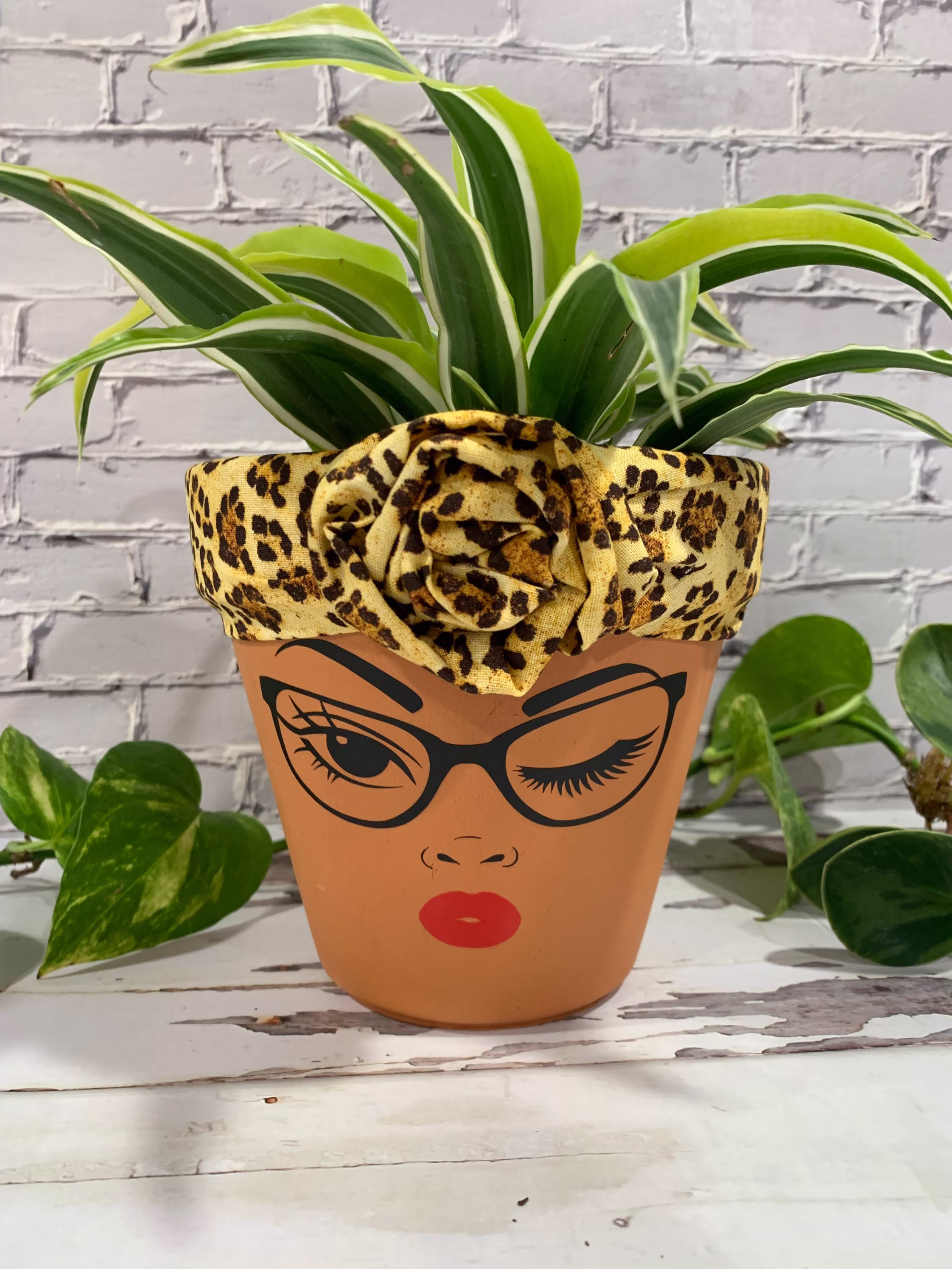 Terracotta Face Planter Pots With Headwrap - Pot Head