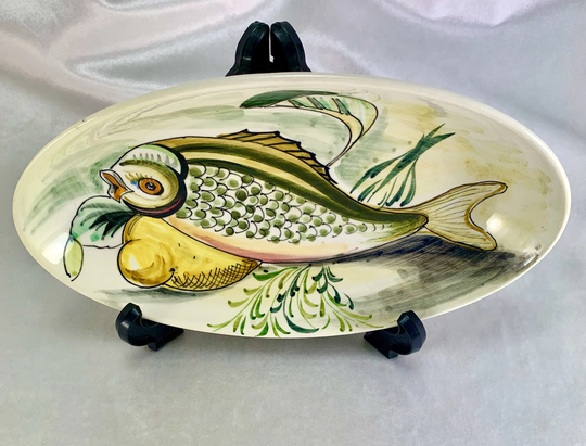 Vintage Italy Mancioli Ceramic Fish & Lemon Oval Plate