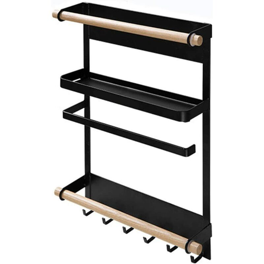 Osqi - Hanging Shelf Shelf Fridge Storage with Suction Cups Spice Rack Shelf Wall Mounted Kitchen Storage Herb Freestanding Spice Shelf(Black)
