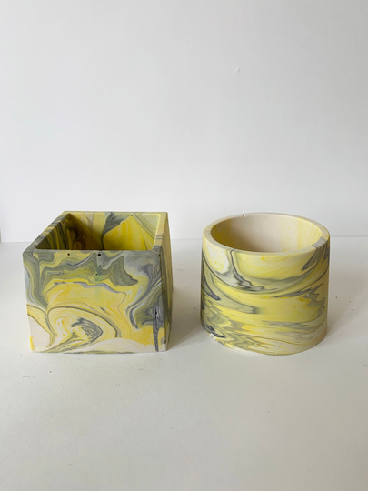 Multicoloured Jesmonite Plant Pots - Pacific Collection Yellow, Grey & White