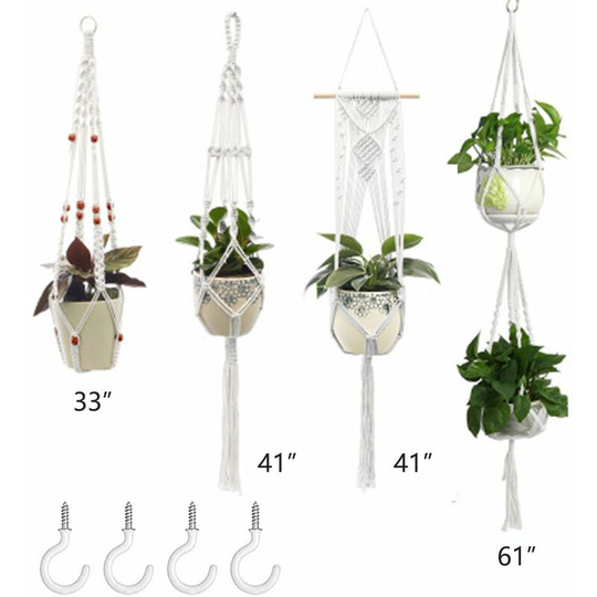 Plant Hangers Set of 4 Indoor Wall Hanging Planter Basket Decorative Flower Pot Holder with 4 Hooks for Indoor Outdoor Home Decor Gift Box 1+4