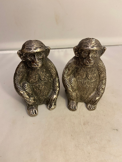 White Metal Monkey Salt & Pepper Shakers