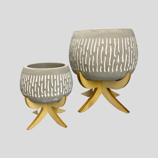 Luna Landing Grey Ceramic Planter On Stand - Fits 10cm & 6cm Plants Two Sizes