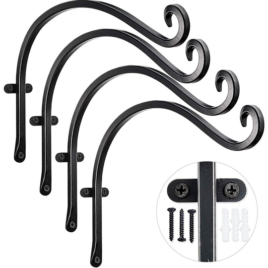 4 Pack Iron Sturdy Hanging Plant Hooks for Plant Hangers Outdoor, Black (12in)