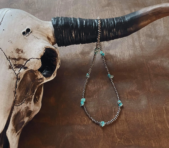 Seed Bead Necklace, Silver Seed & Turquoise, Western Necklaces, Boho, Beaded Jewelry