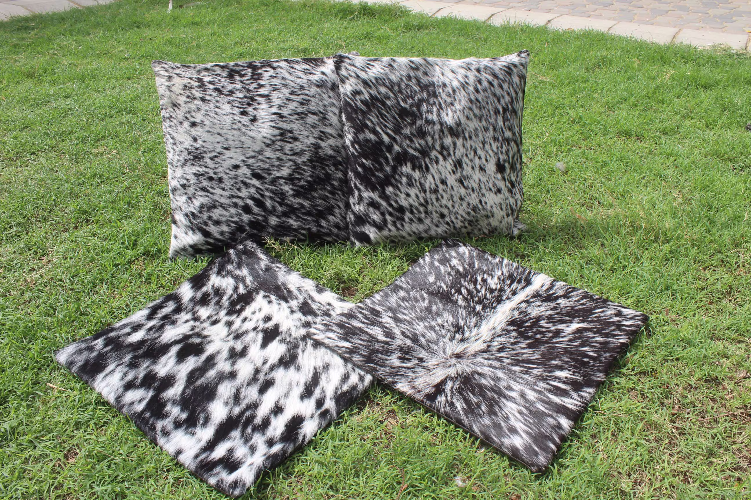 Set Of 2 Black White Salt & Pepper Cowhide Pillow Covers Cow Skin Cushion 16