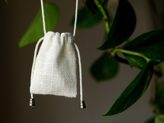 Breathable Linen Medicine Pouch Necklace Crystal Neck Bag With Adjustable Strap 2 X 2.5 Inch Mini Drawstring Amulet Off White Black